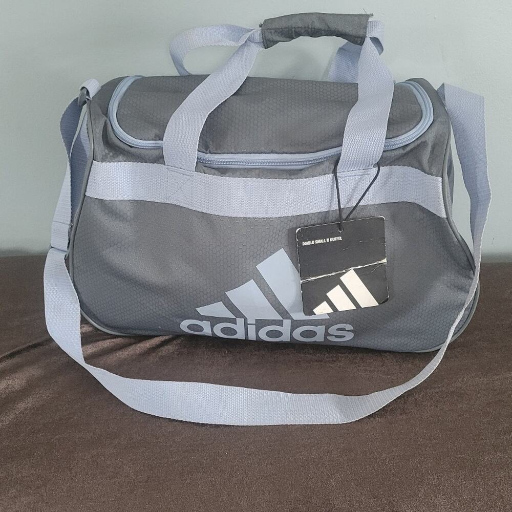 Adidas Diablo Small II Hex Print Duffel Bag Gray Blue NWT Gym Travel B175